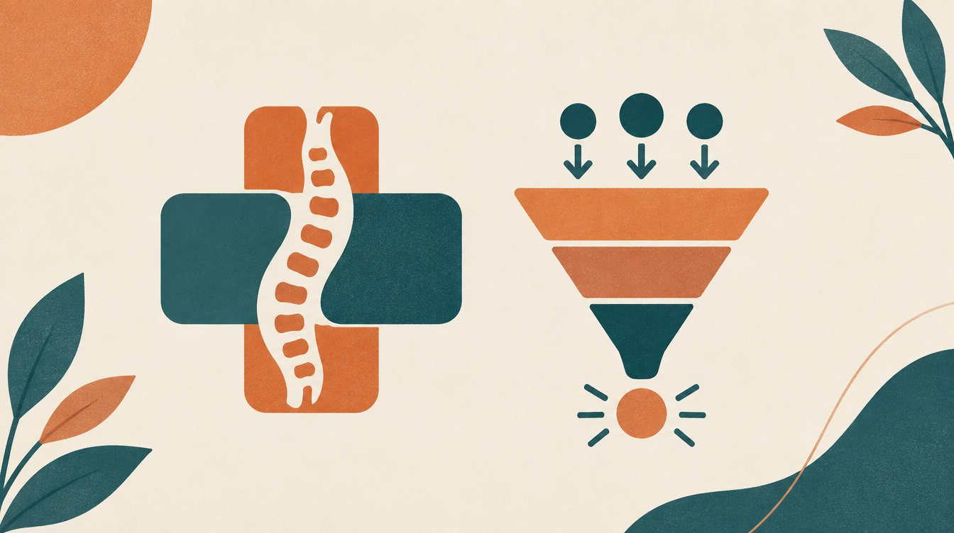 Illustration of a wellness cross icon alongside an ad funnel icon