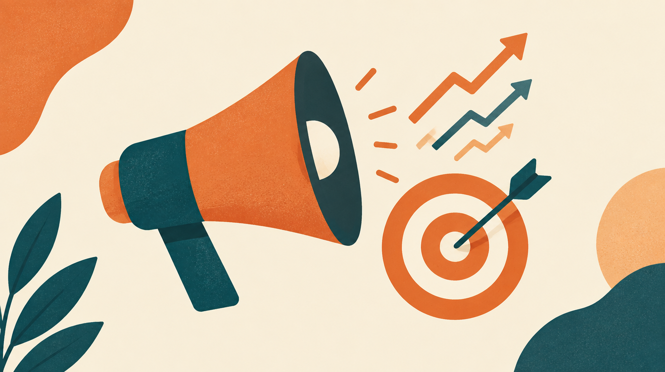 Illustration of a megaphone and target icon representing coaching lead generation
