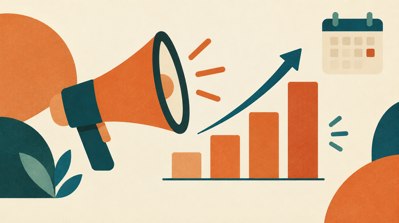 Illustration of an ad megaphone next to a rising performance chart